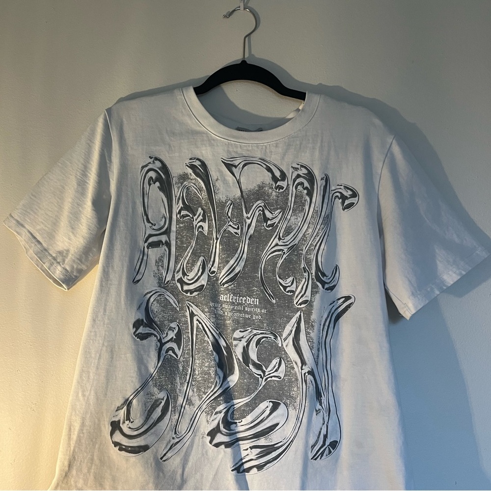 AELFRIC EDEN VINTAGE OVERSIZED BAGGY BALLOON SMALL SILVER TEE SHIRT Y2K